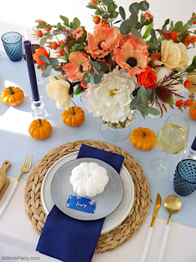 A Blue and Orange Thanksgiving Table  Blue thanksgiving table