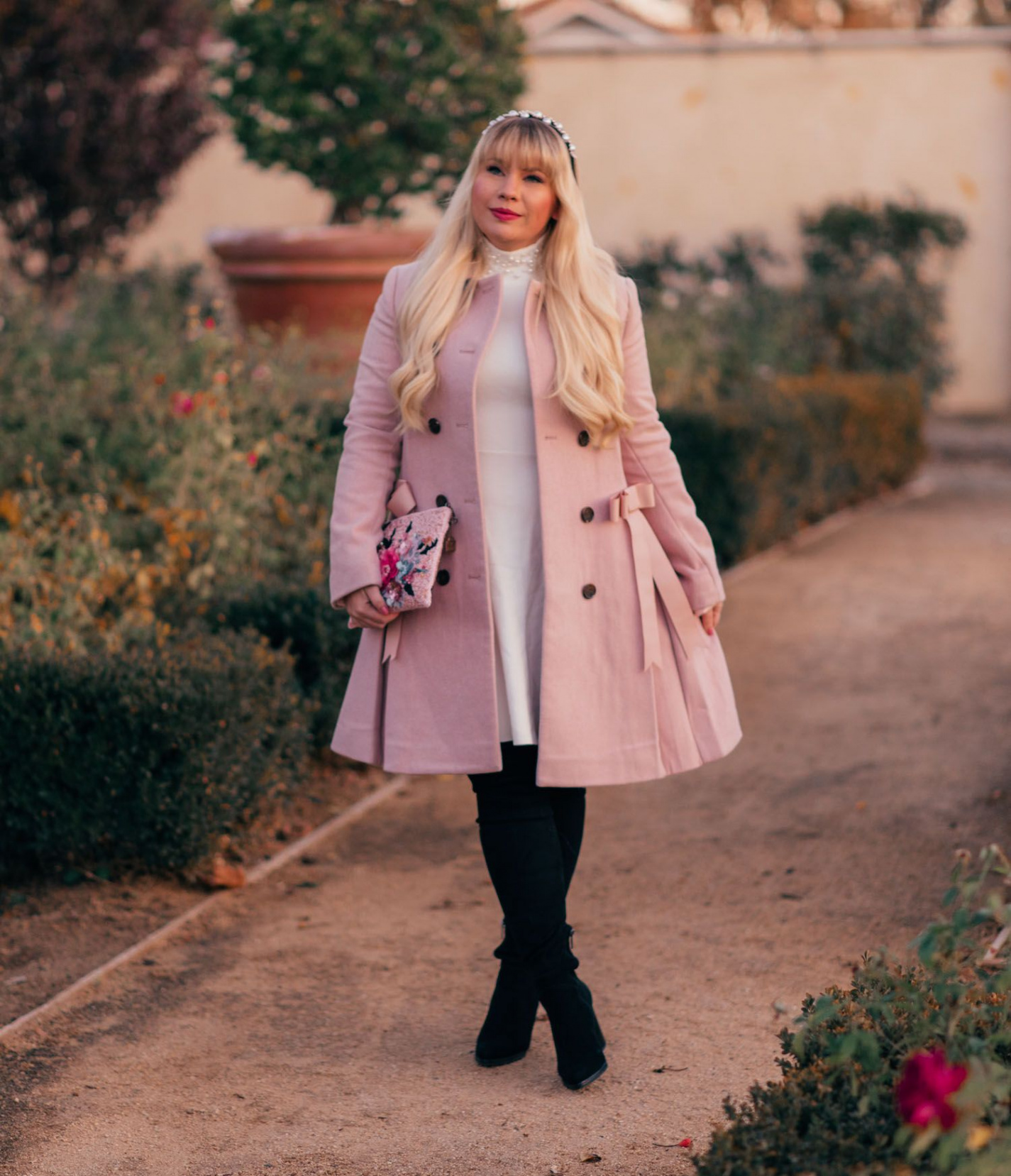 A Dreamy White and Pink Winter Outfit - Lizzie in Lace  Winter