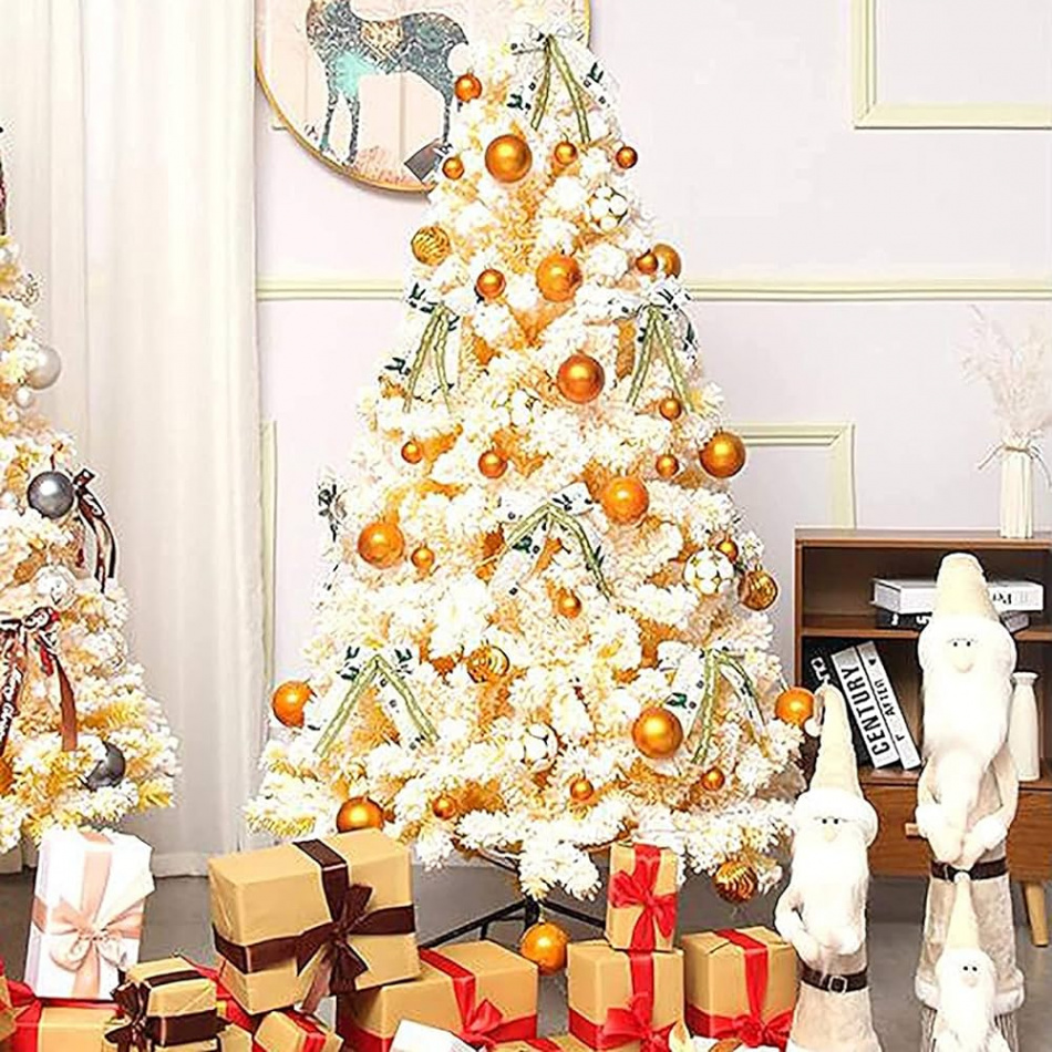 Artificial Christmas Tree Snow-Flocked Christmas Tree with Ornaments and  Lights, Sweet Colours Artificial on Spruce Christmas Tree for Salon Shop