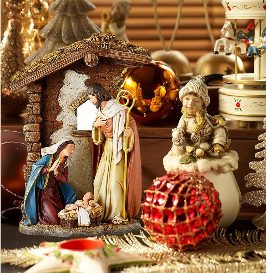 Autom Holy Family Joseph Mary and Baby Jesus Nativity Scene Sculpture  Christmas Home Decoration  Inch