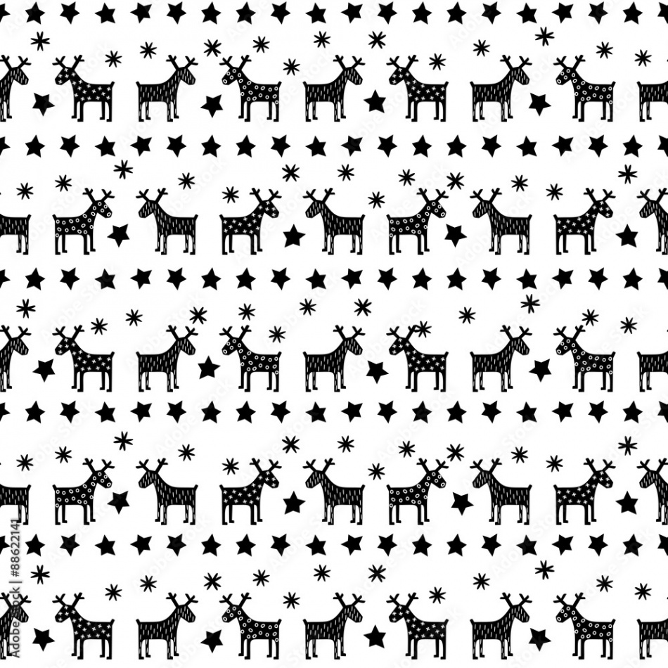 Black and white seamless retro Christmas pattern - varied Xmas