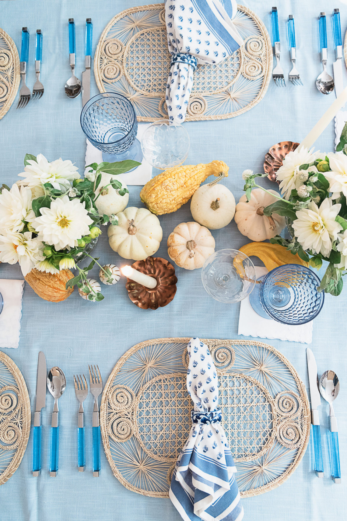 Blue and White Thanksgiving Table Ideas - Darling Down South