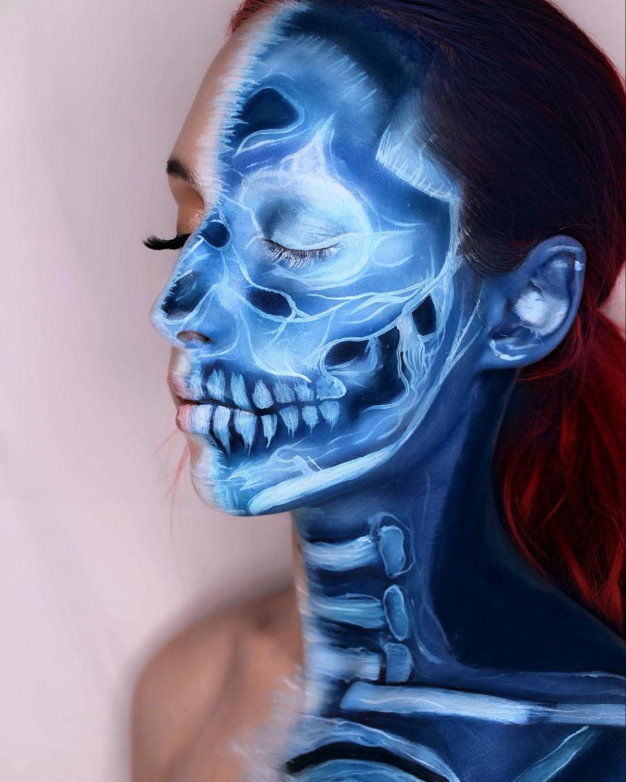 Blue X-ray make up look  Creative makeup, Makeup looks, Makeup