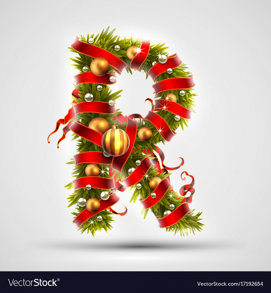 Christmas font letter r of tree Royalty Free Vector Image