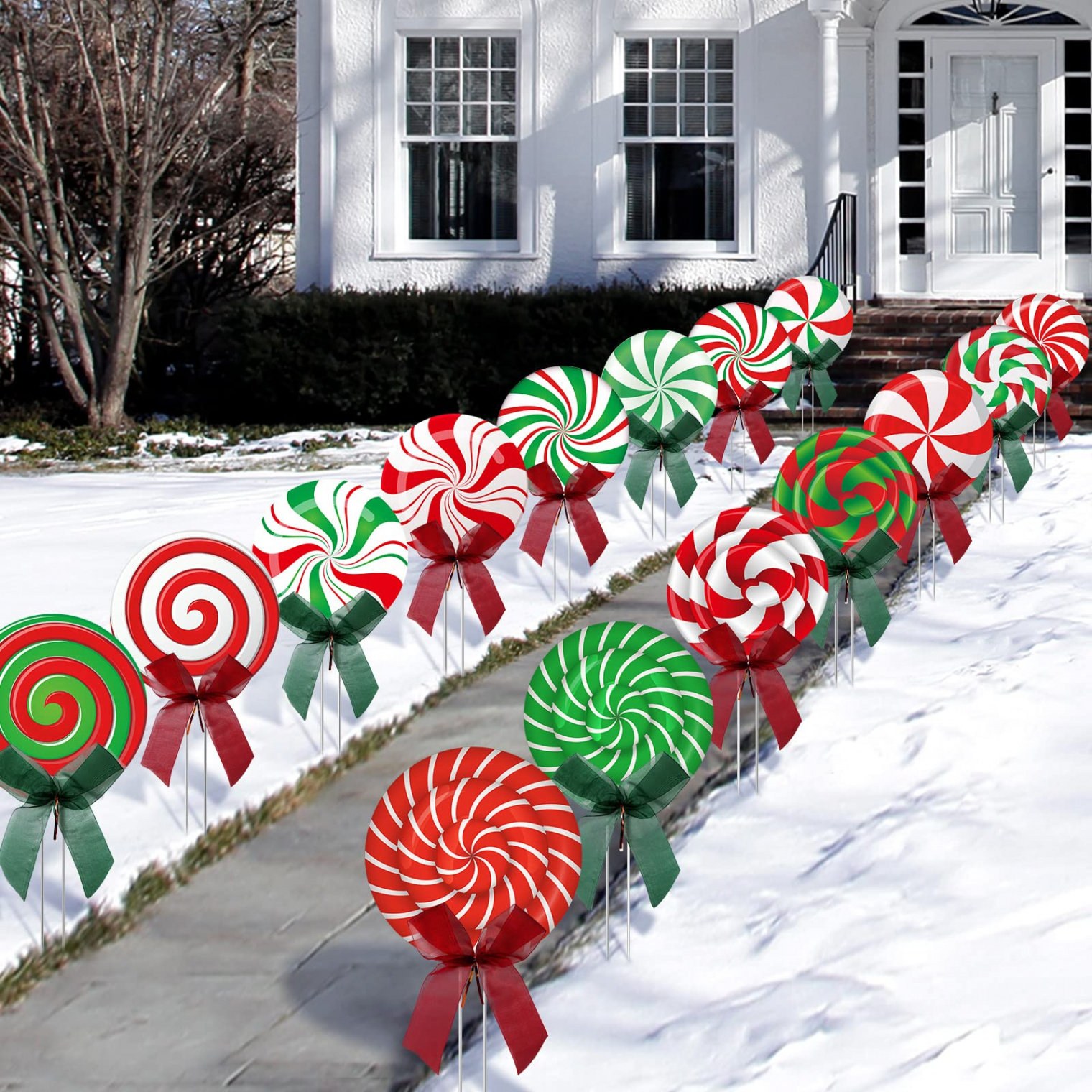 Christmas Garden Signs, Peppermint Corrugated Cardboard, Yard Decorations  with Stakes and Bow, Christmas Decoration, Candy Garden Sign, Lawn Signs  for