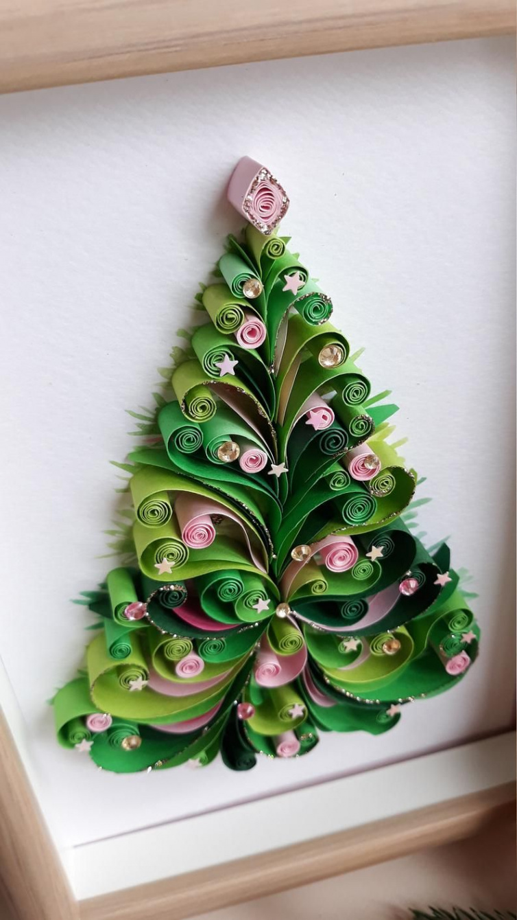 Christmas Quilling Wall Decor - Quilled Christmas Tree - Framed