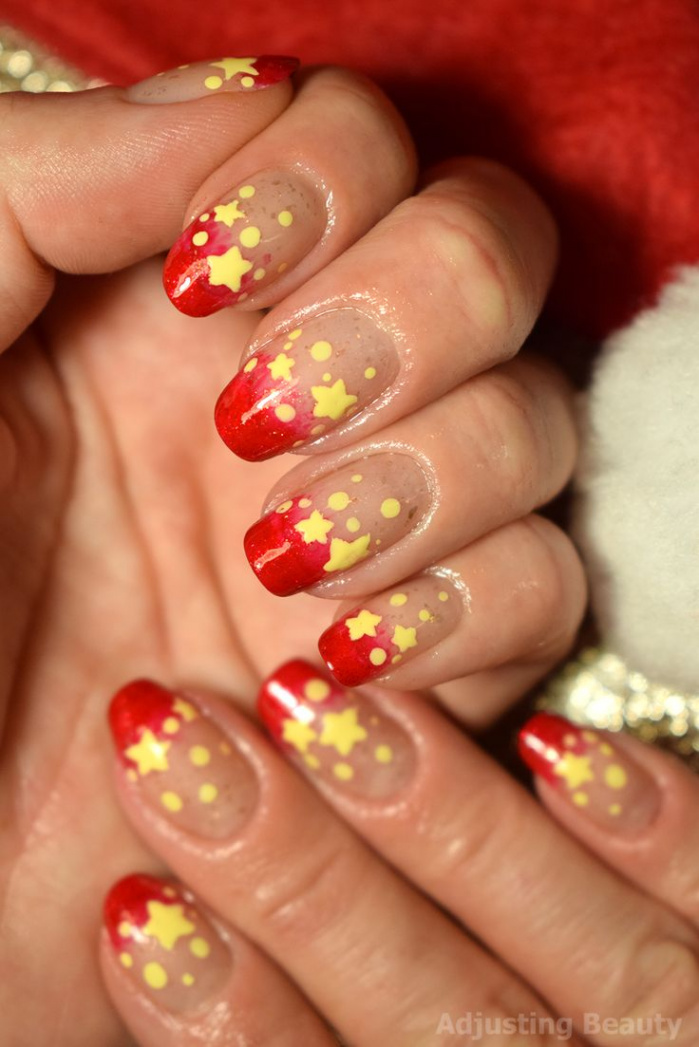 Christmas Stars Nails (red french tip, yellow stars)  Star nails