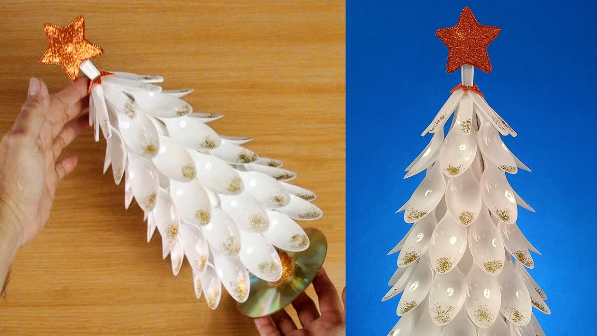 Christmas Tree made of Plastic Spoon and Bottle  Christmas Tree from  Recycled Materials  DIY