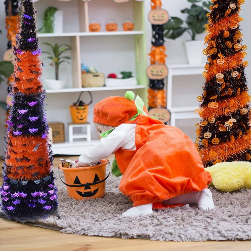 cm Tinsel Pop-Up Artificial Halloween Christmas Tree, Artificial Tree,  Halloween Bat Sequins, Foldable Pencil Halloween Christmas Trees, Orange