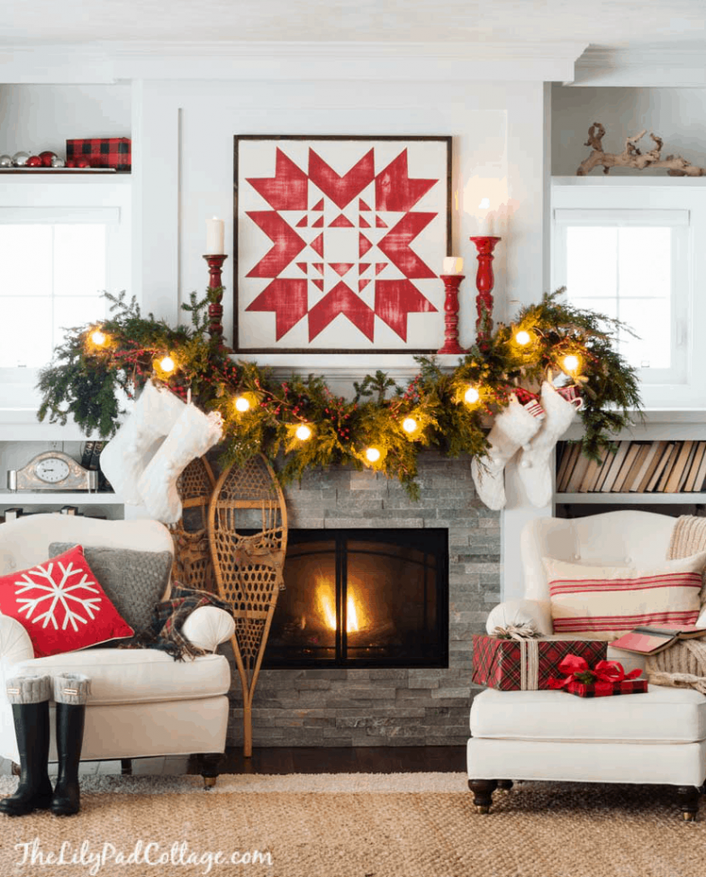 Cozy Quilt Christmas Mantel Decor - The Lilypad Cottage