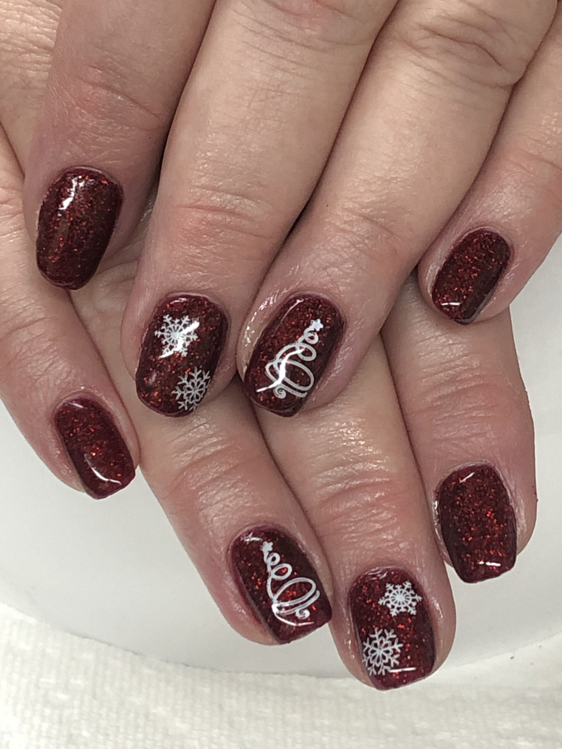 Custom holo dark red Christmas Gel Nails  Christmas gel nails