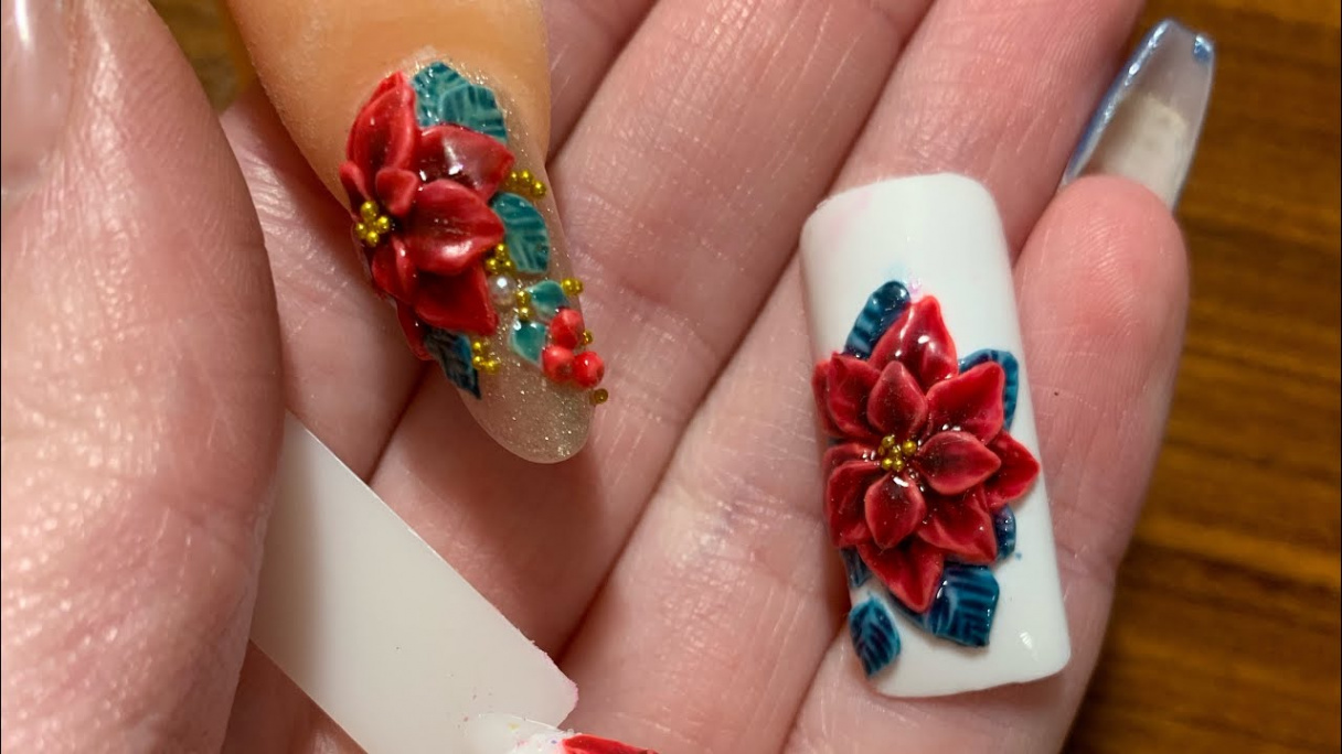 D Poinsettia #christmasnailart  Amber Nails