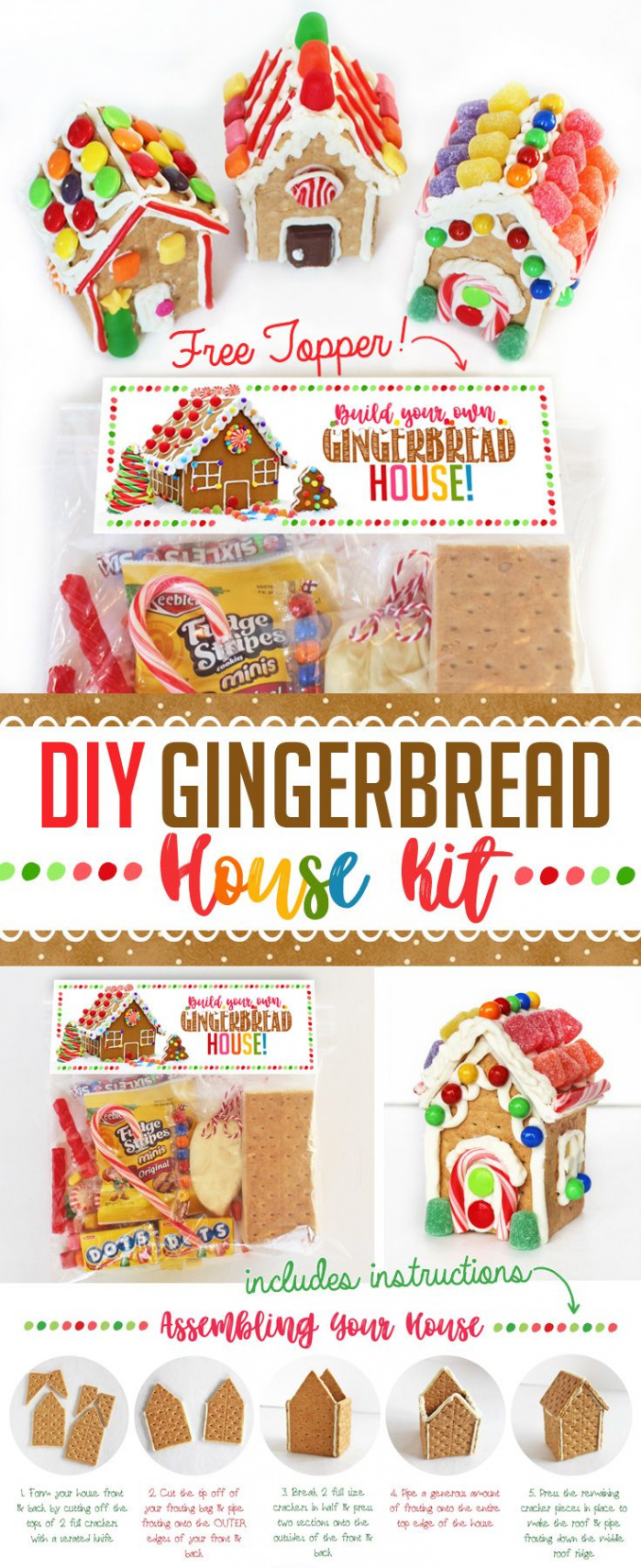 DIY Complete Gingerbread House Kit in a Bag! FREE Printable Topper