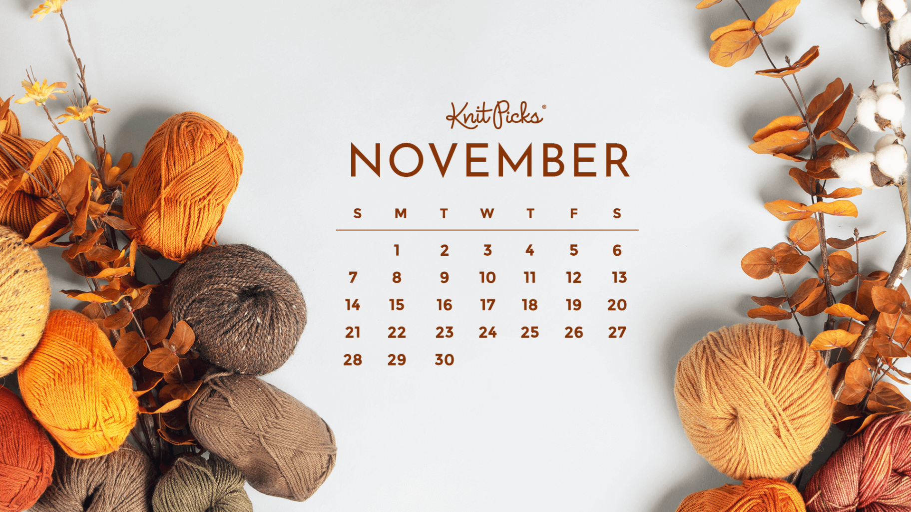 Free Downloadable November  Calendar - The Knit Picks Staff