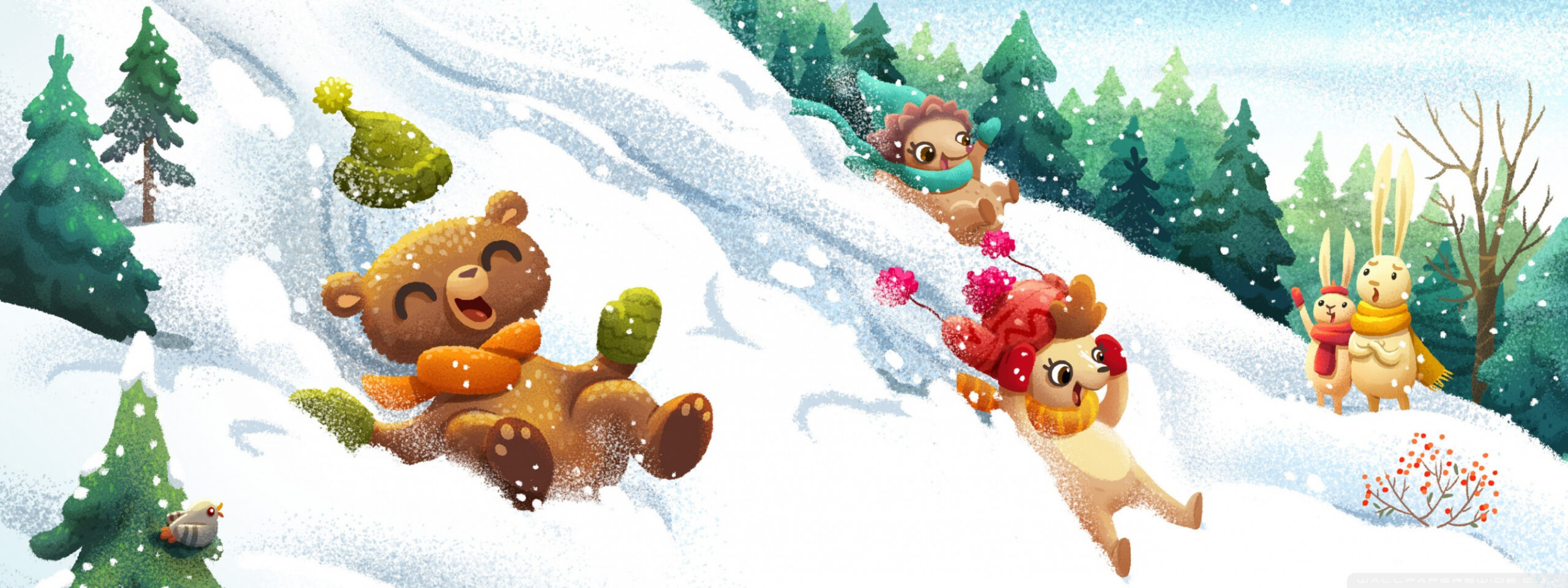 Friends Having Fun Winter illustration Ultra HD Desktop Background