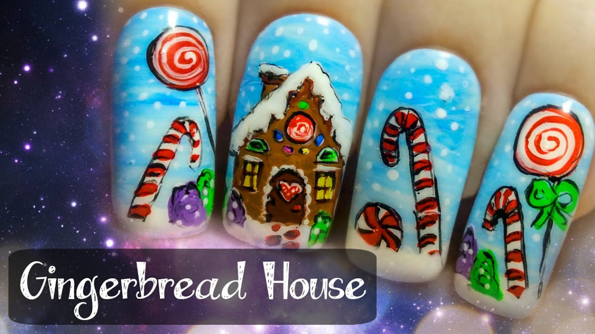 Gingerbread House ⎮ Christmas Freehand Nail Art Tutorial  Nail