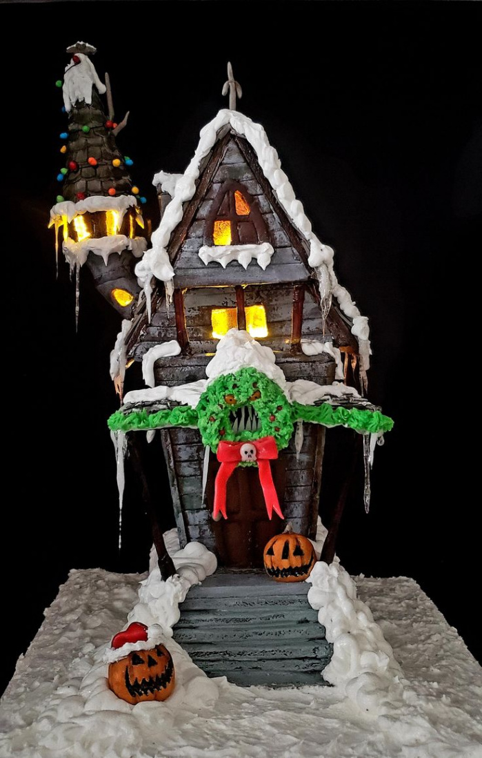 Gingerbread house I made inspired by Nightmare before Christmas