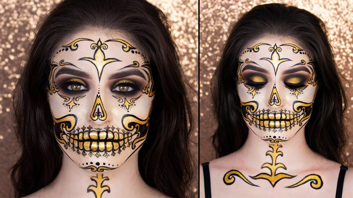 Gold & Black Design Skull Make up