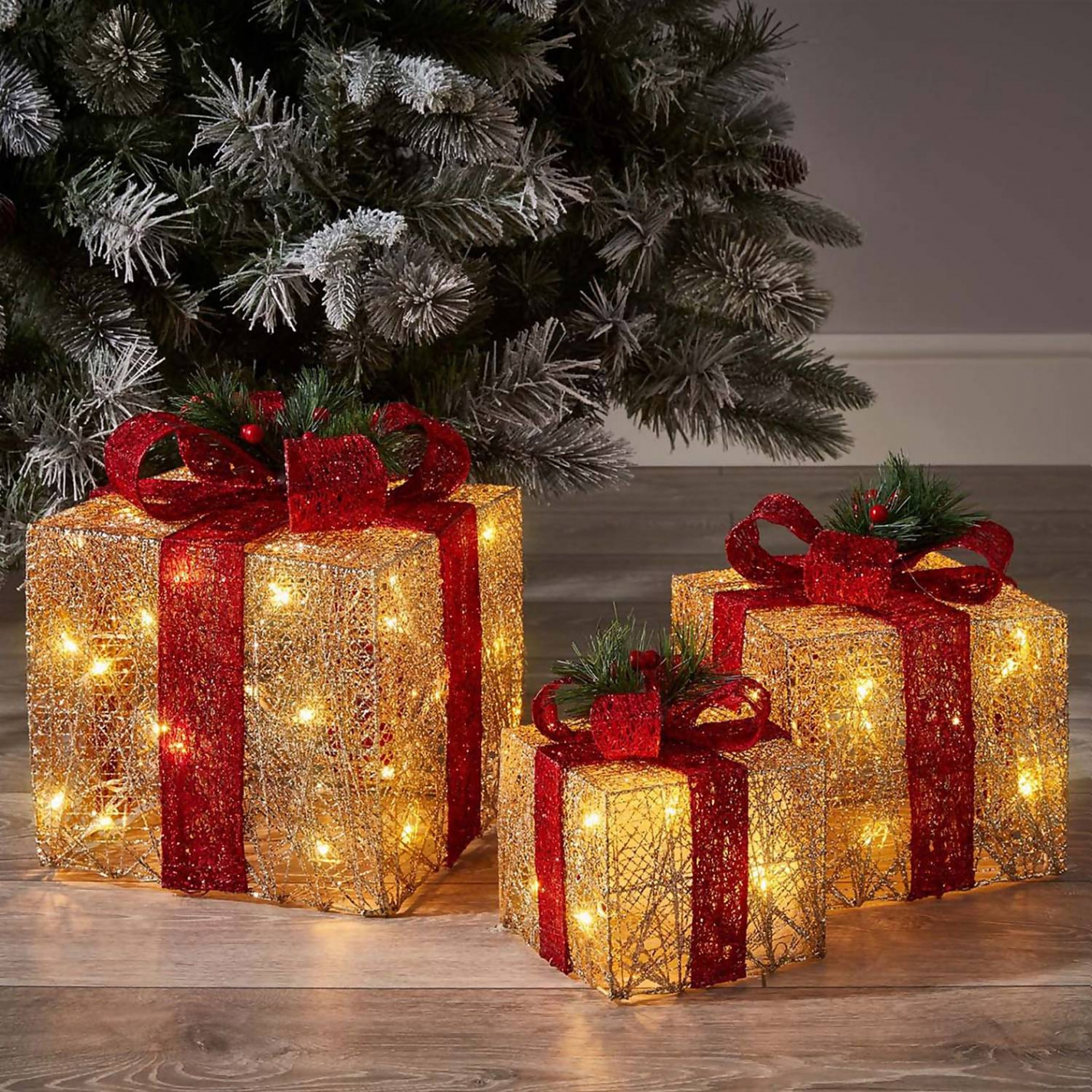 Gold Light Up Gifts Christmas Decoration - Set of   Homebase