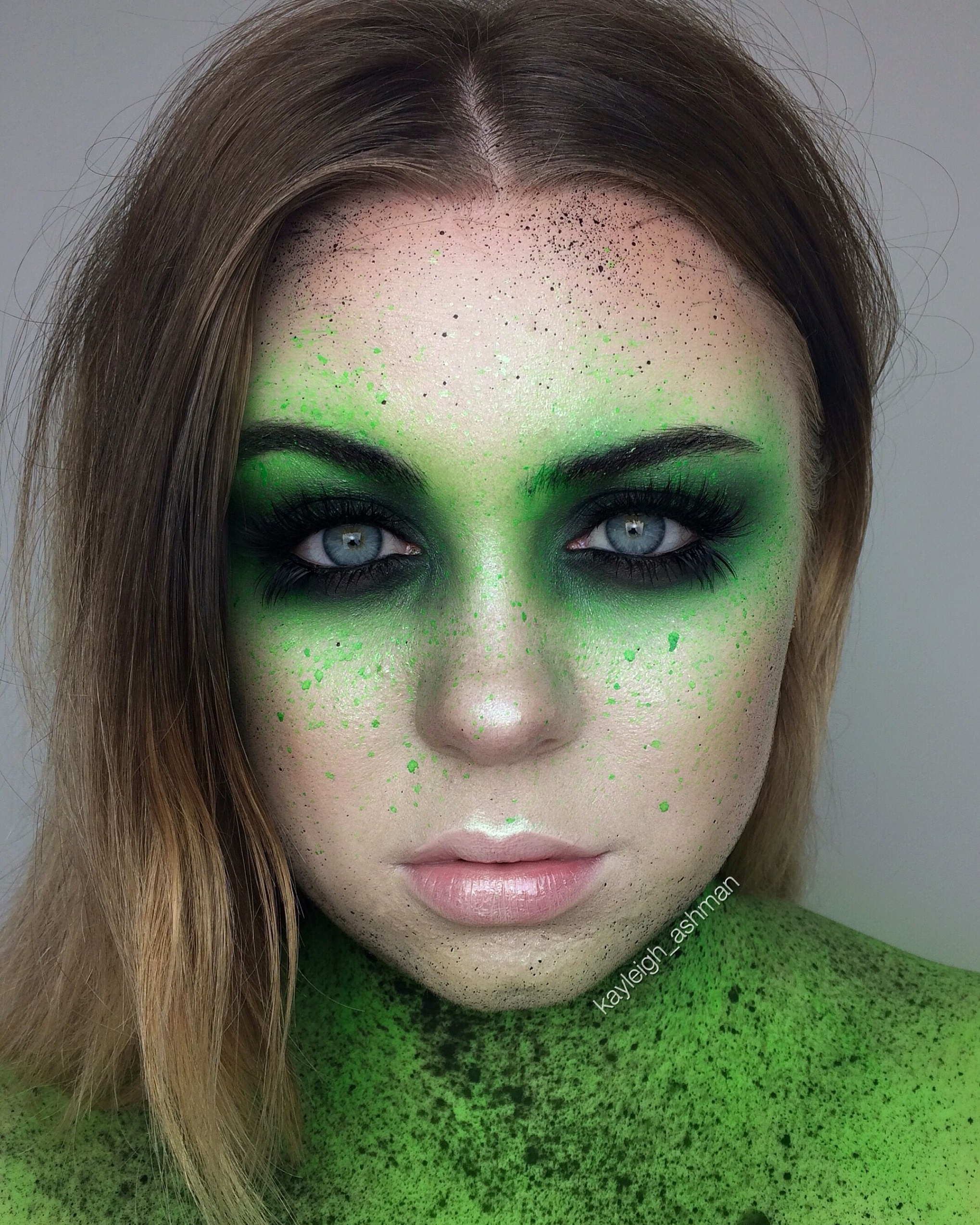 Green and black splatter makeup by kayleigh_ashman  Black