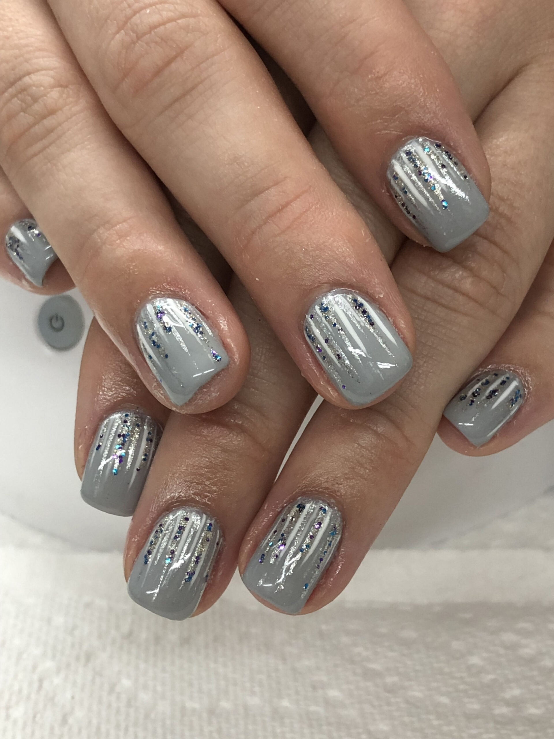 Grey white waterfall winter gel nails  Grey nail designs, Winter