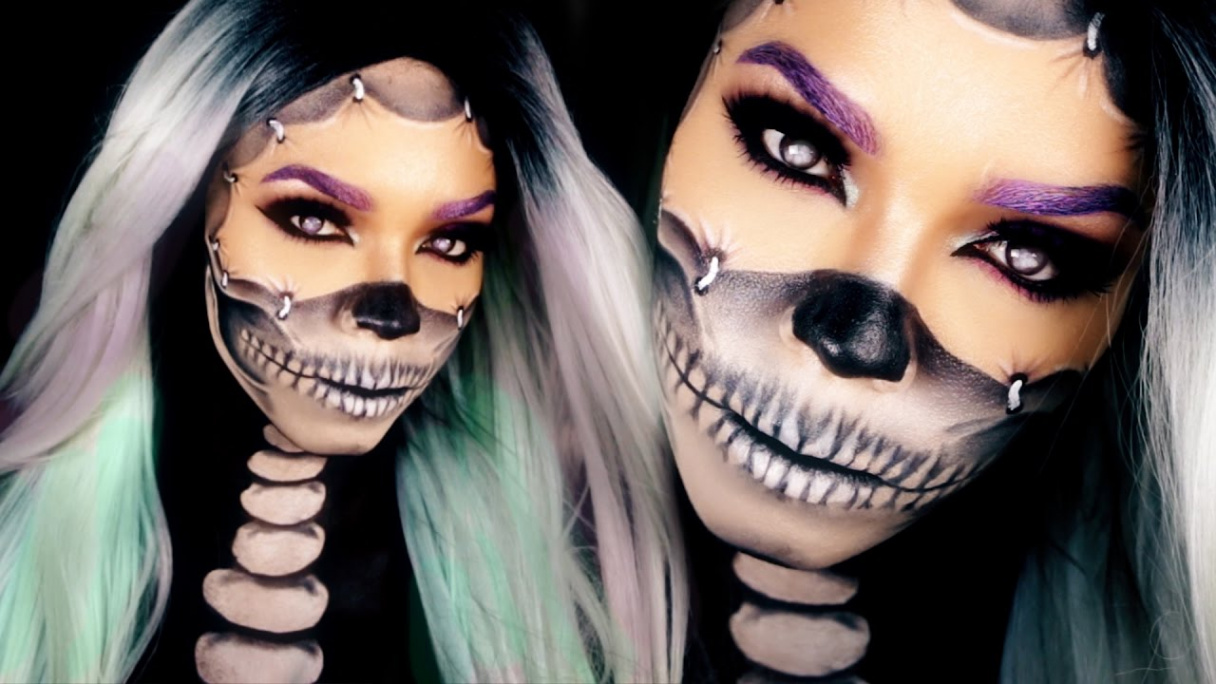 Half Skull Makeup Tutorial - Reattached Face Halloween Skull Makeup