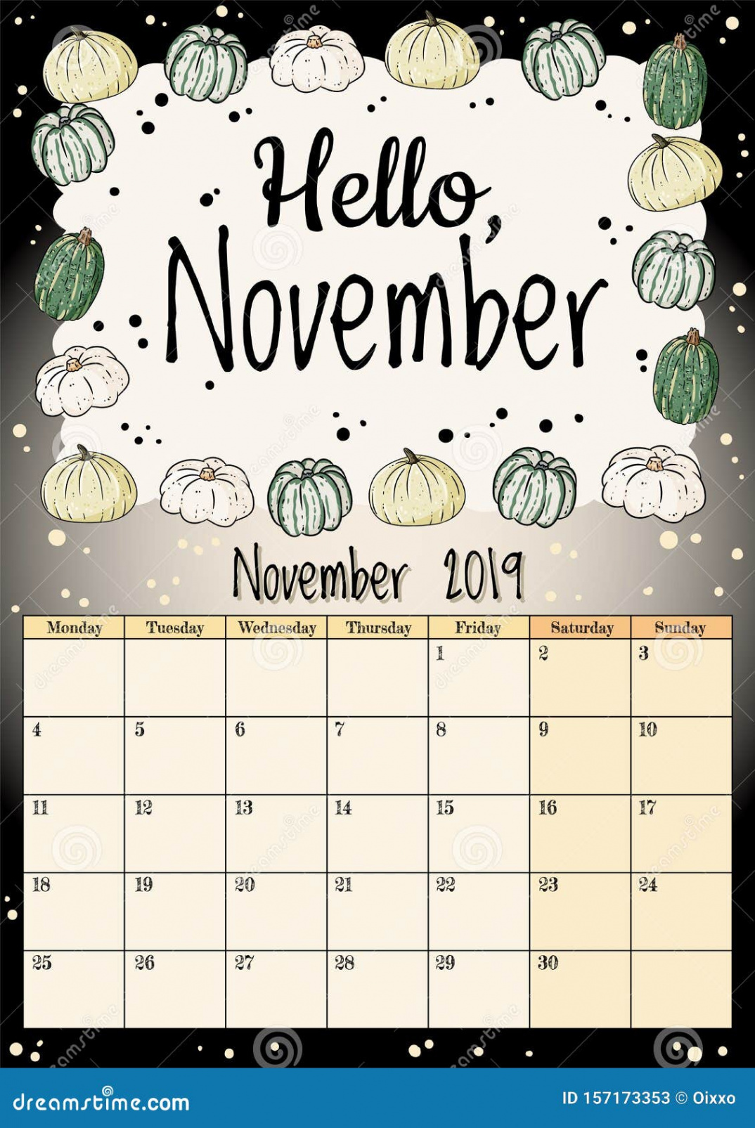 Hello November Cute Cozy Hygge  Month Calendar Planner with