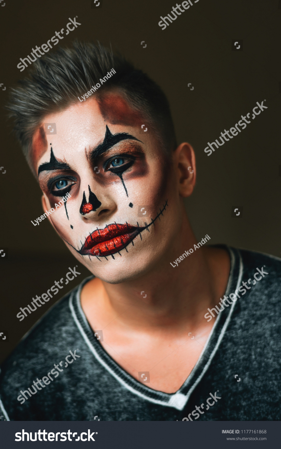 Ideal Makeup Clown Made Honor Halloween Stockfoto