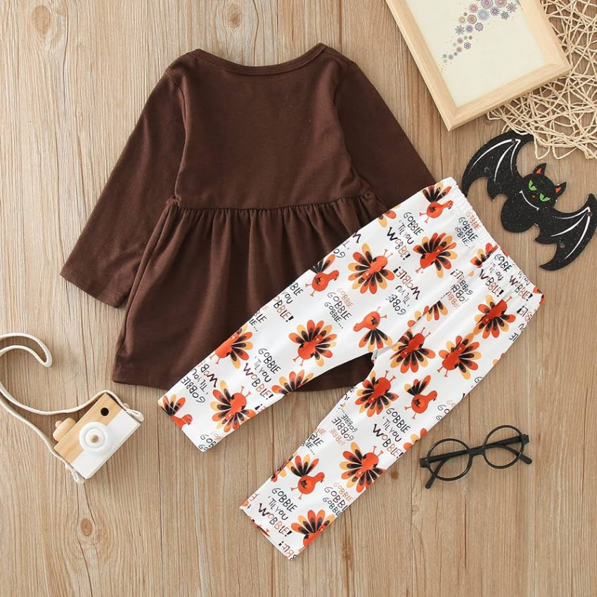 Kids Boys Girls Outfit Thanksgiving Turkey Prints Long Sleeves Shirt Pants  Set Cool Stretch Baby Tracksuit (Brown, - Years)