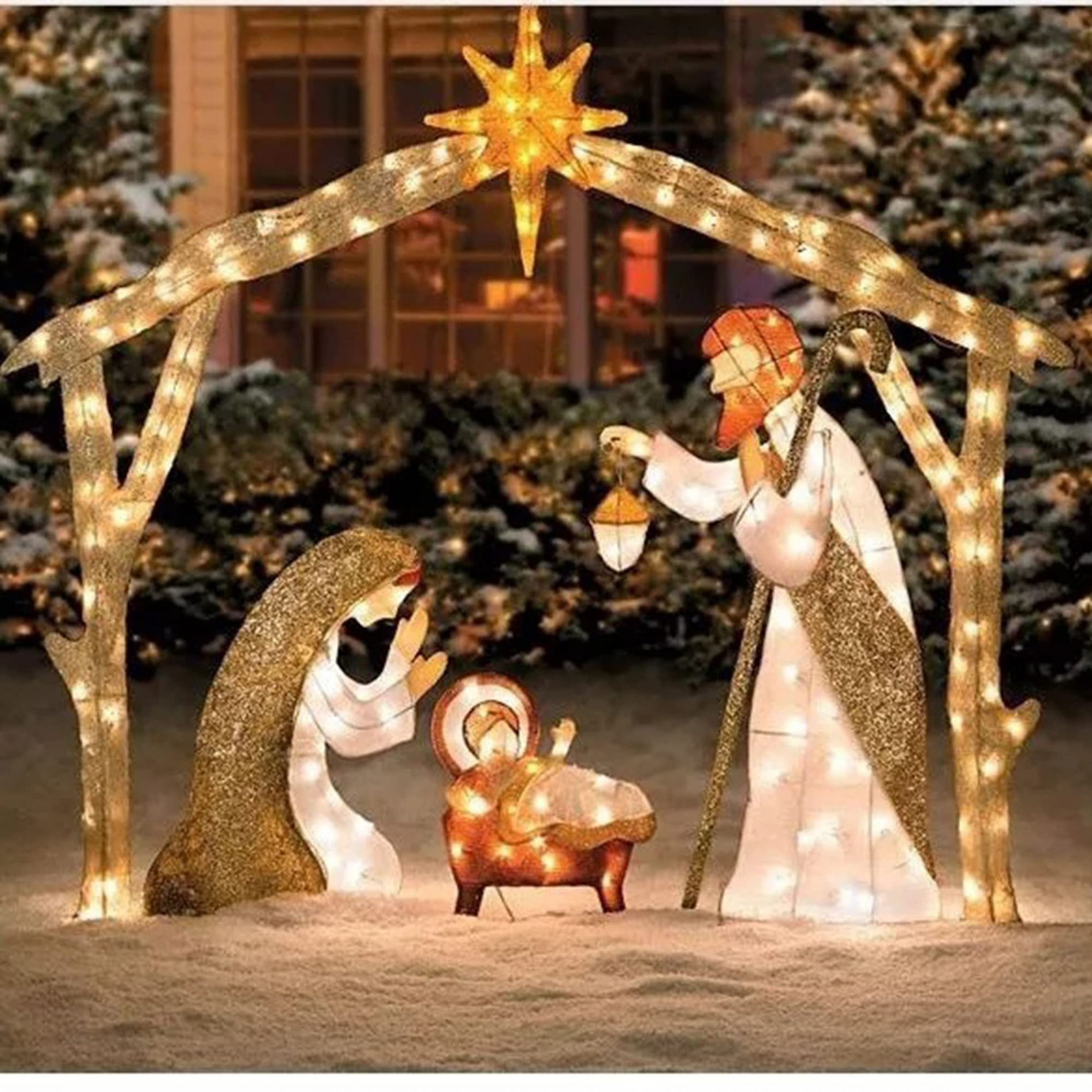 Lighted Outdoor Christmas Decoration Jesus Baby Nativity LED Christmas  Light Up Figures Decoration Garden Plug for Outdoor Yard Lawn Use (Warm,