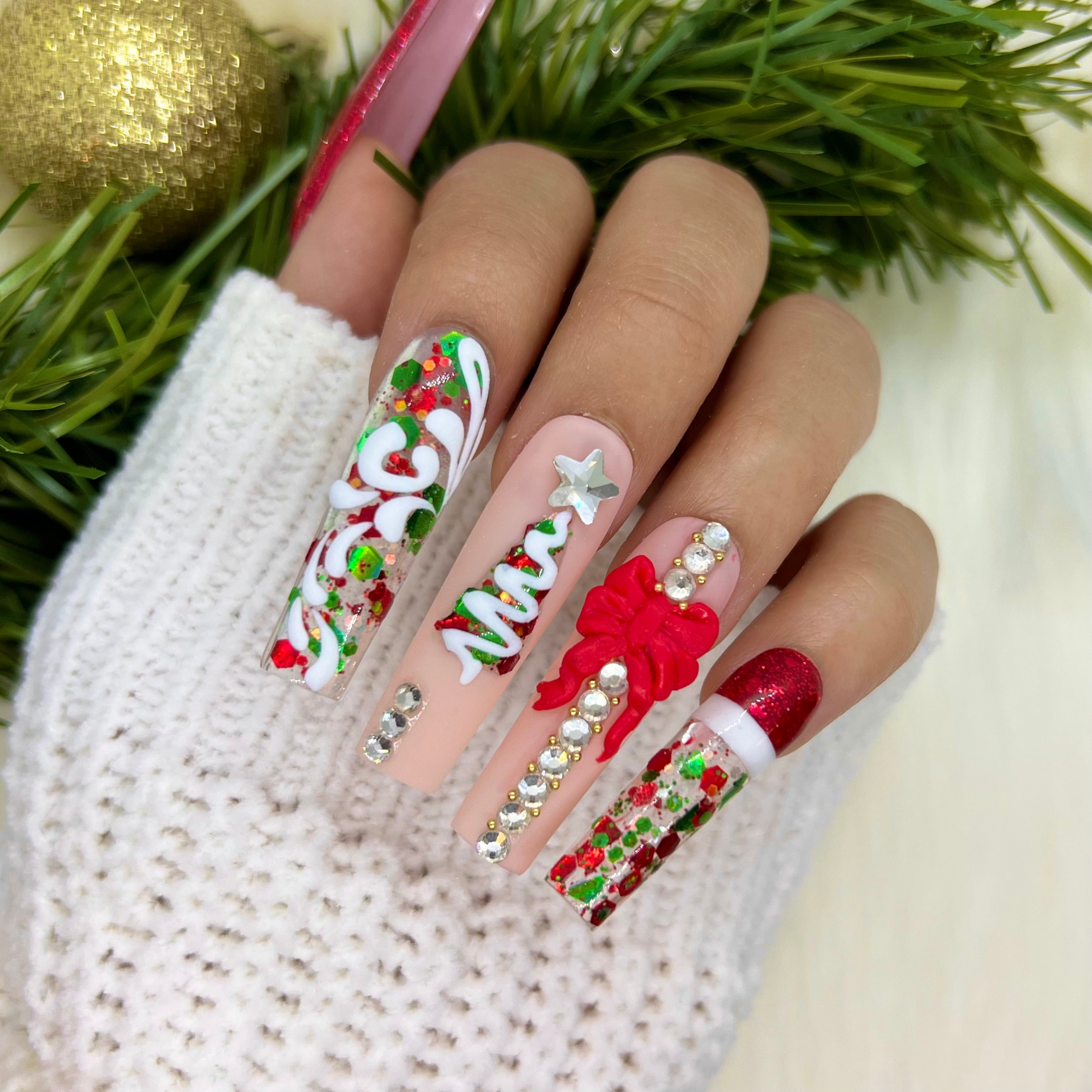Luxury Christmas Press On Nails Glue On Nails Long Nails - Etsy