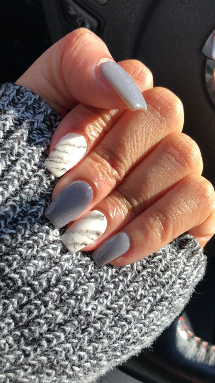 Marble grey winter nails  Pink acrylic nails, February nails