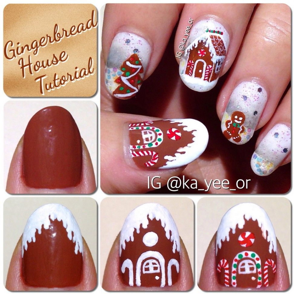 Nail Art Tutorial: Gingerbread House Nails  Xmas nail art, Nail