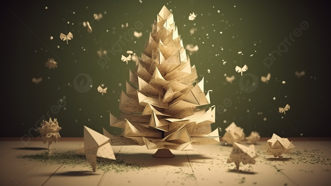 Origami Christmas Tree Background, d Christmas Postcard Wallpaper