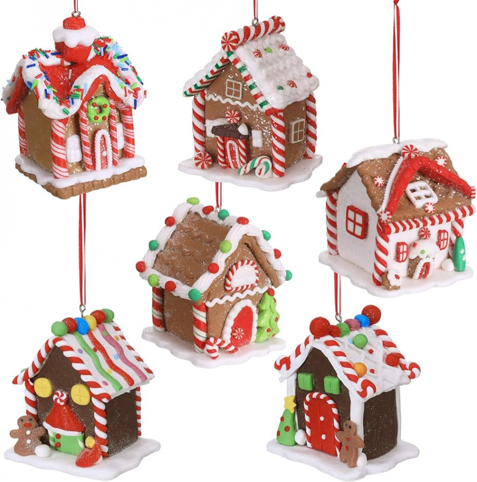 Pack of  Gingerbread House Ornaments Holiday Christmas Tree Ornament Set  Gingerbread Christmas Decoration with Rope Gingerbread House Decor  Christmas