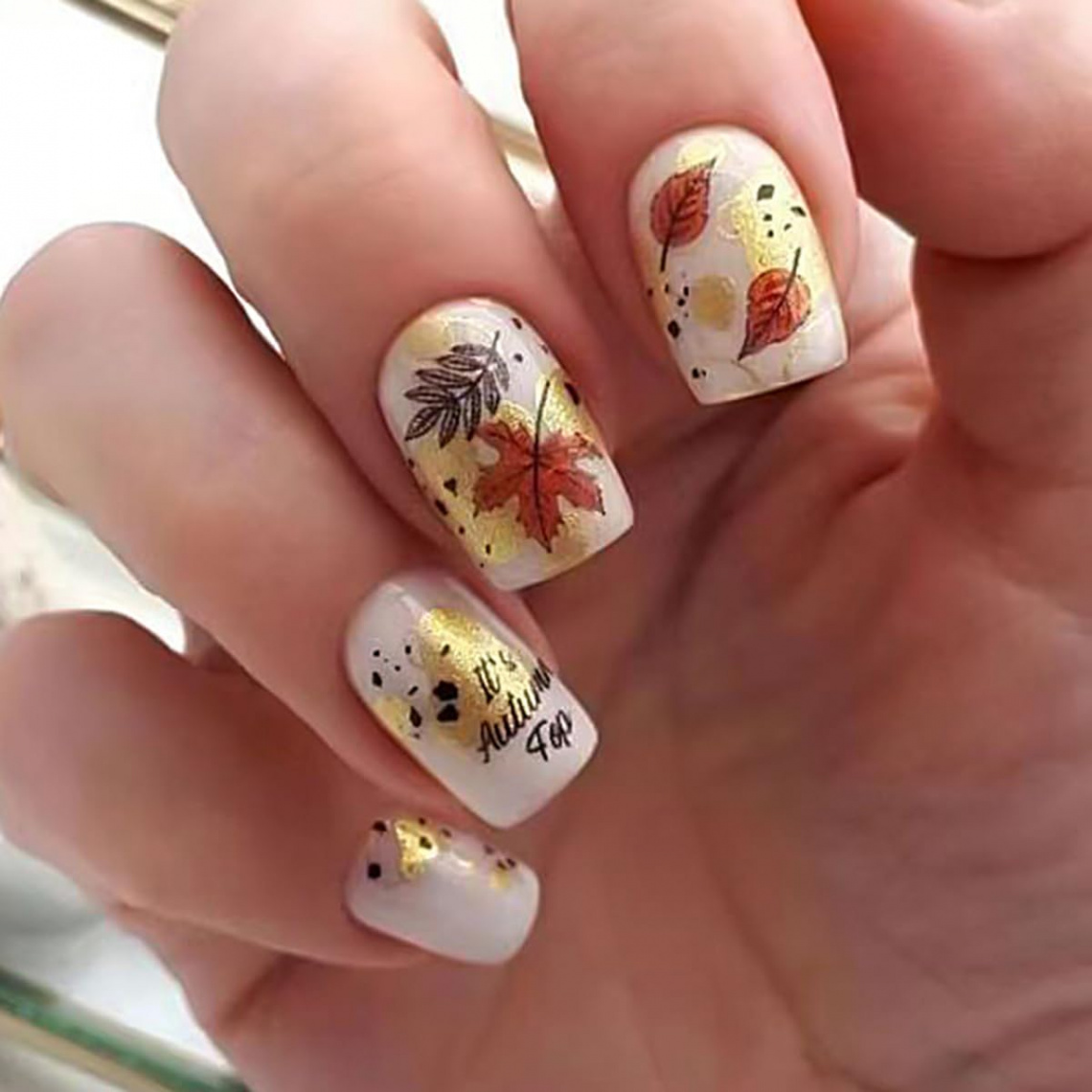 Pcs Fall Press on Nails Short Maple Leaf and Letter with Designs, Full  Cover Fake Nails Glossy Autumn Nail Tips Medium Square Shaped for Women  Girls