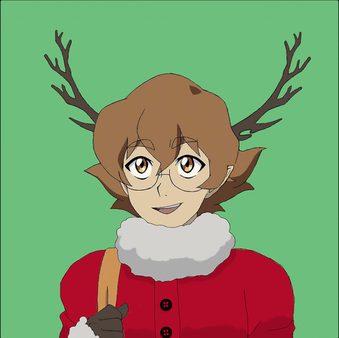 Pidge in her red and white Christmas outfit with reindeer antlers