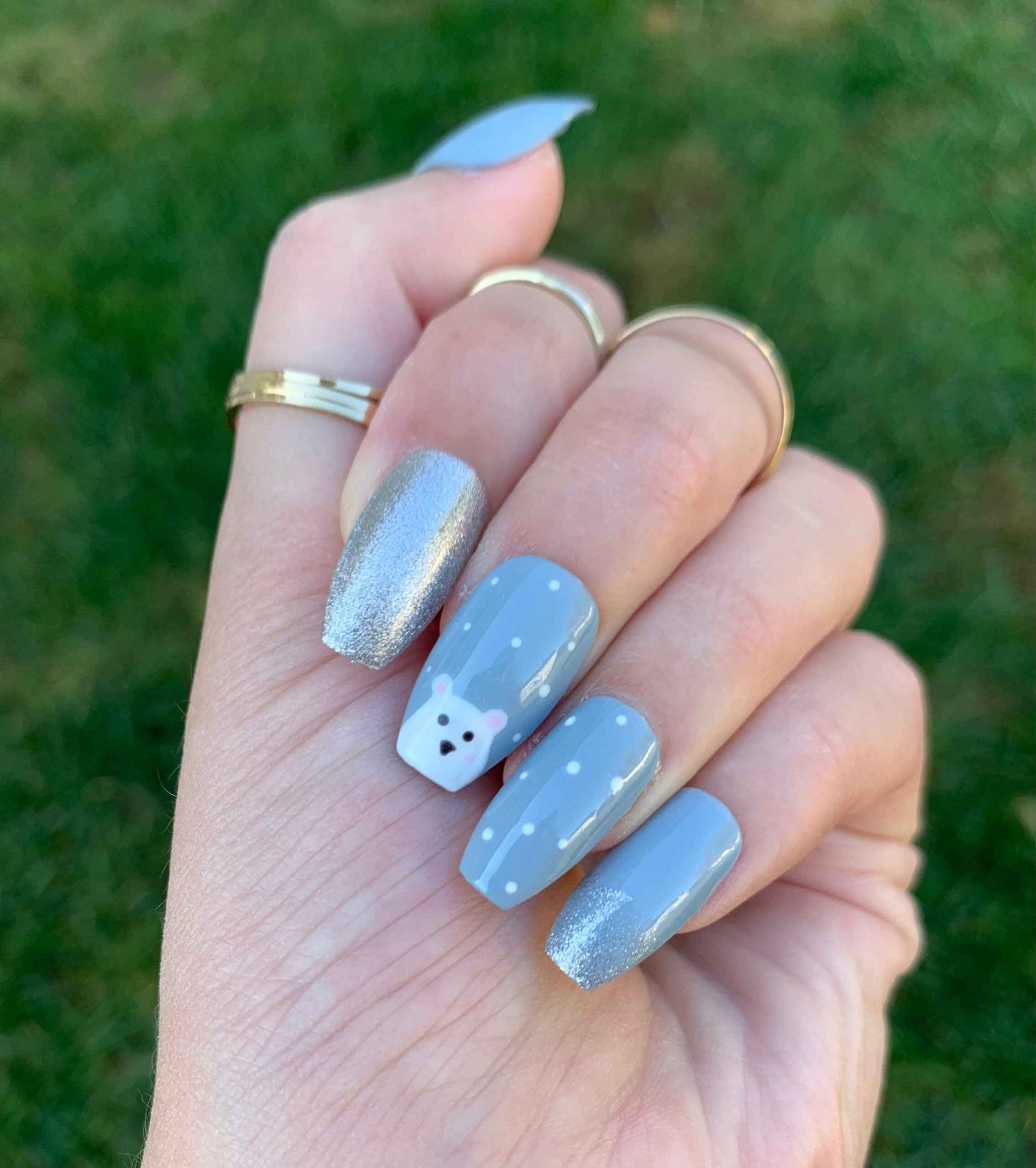 Polar Bear Holiday Winter Nails Nail art gray glitter - Etsy