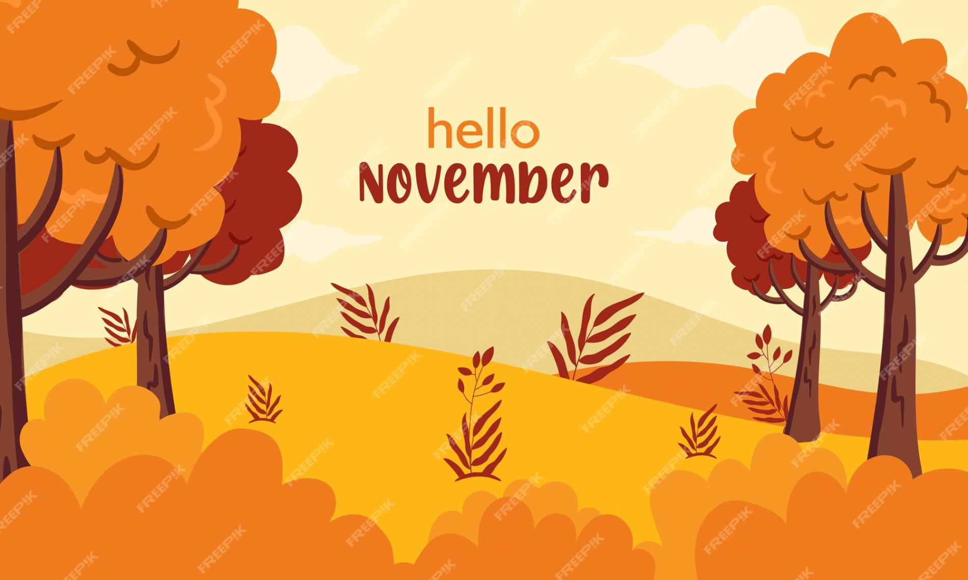 Premium Vector  Hello november autumn greetings banner with fall