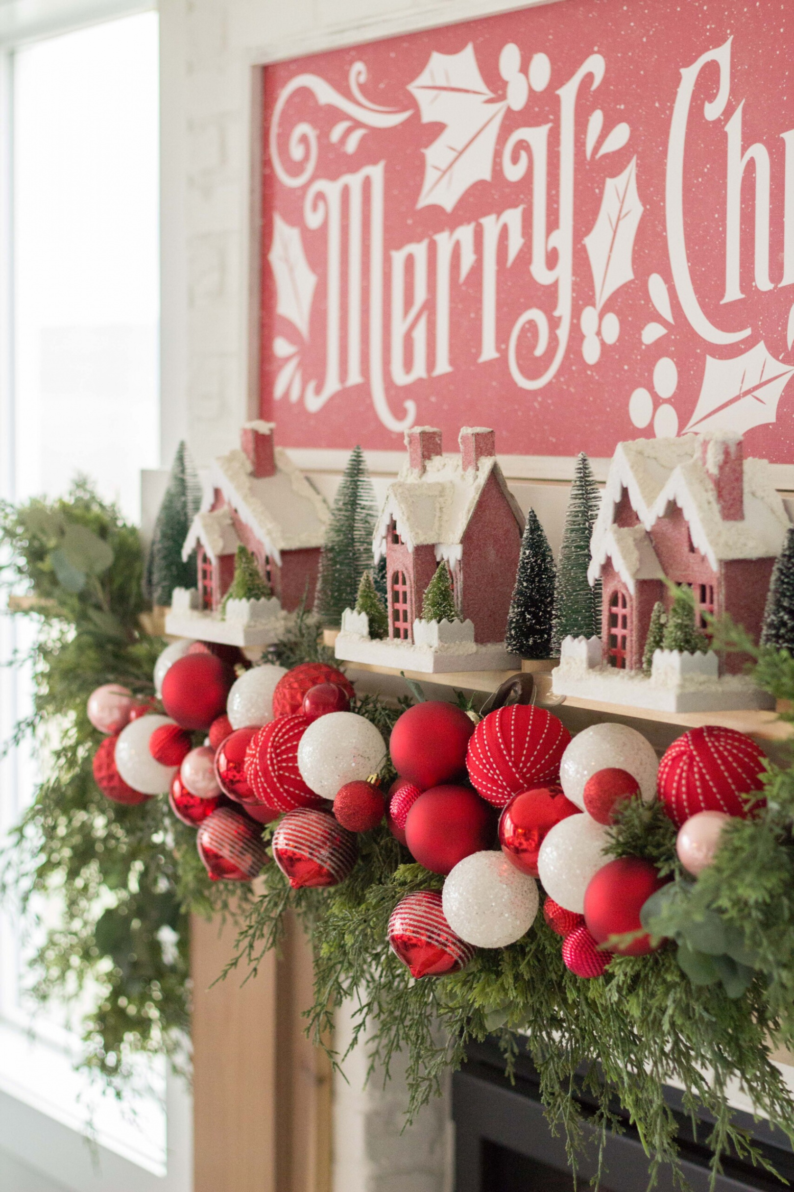 Red and White Christmas Mantel - Handmade Farmhouse