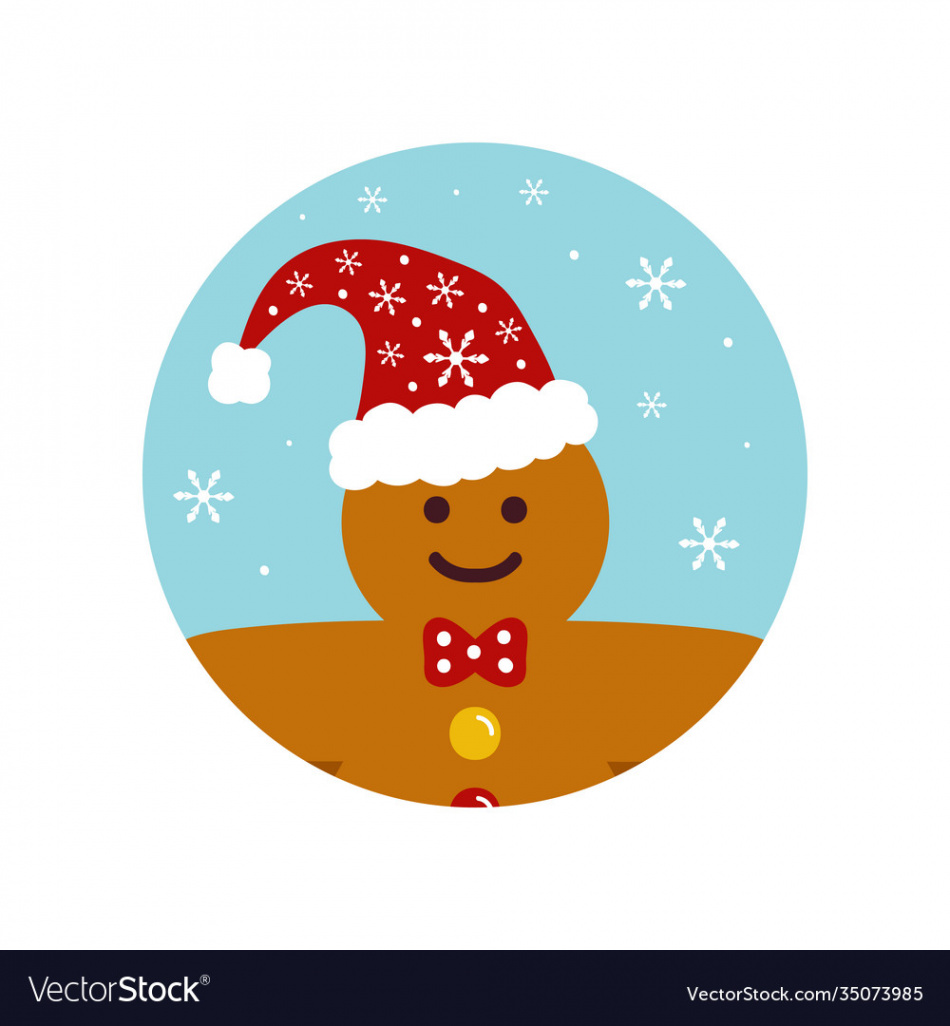 Round icon gingerbread man in red santa hat Vector Image