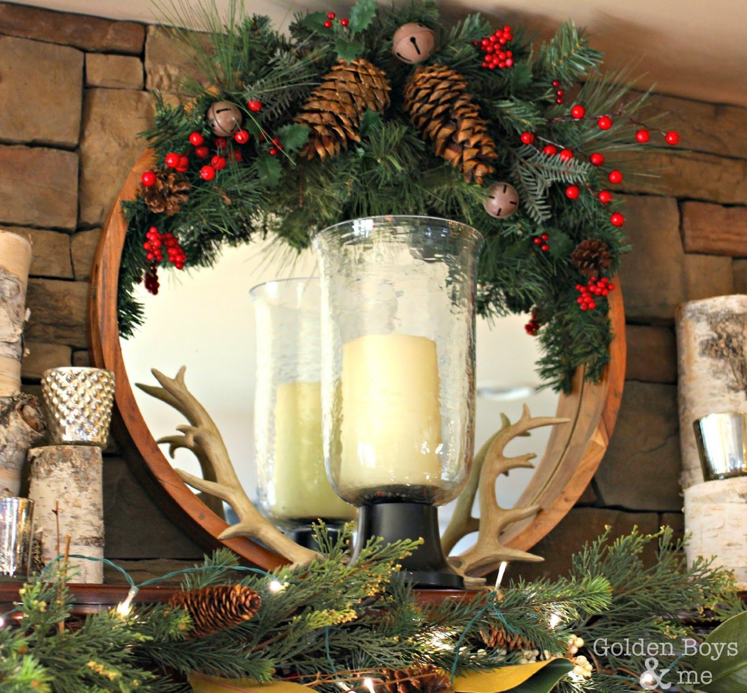 Rustic Christmas Mantel  Christmas mirror, Rustic christmas