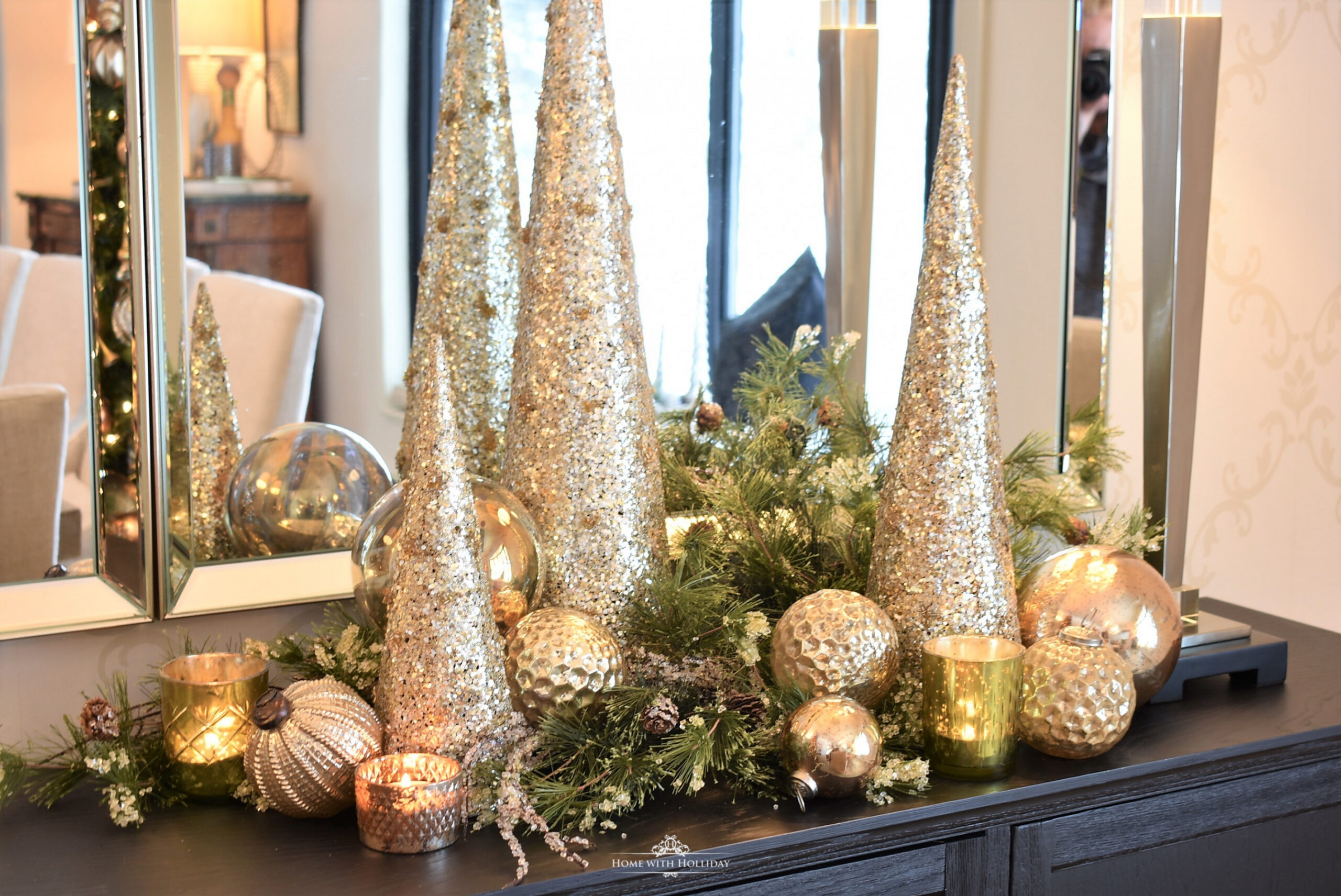 Silver and Gold Glam Christmas Centerpiece - Home with Holliday