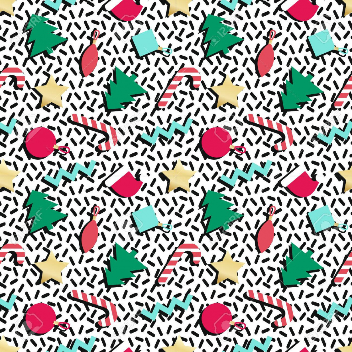 Simple Winter Holiday Geometrical Seamless Pattern In Retro Comic