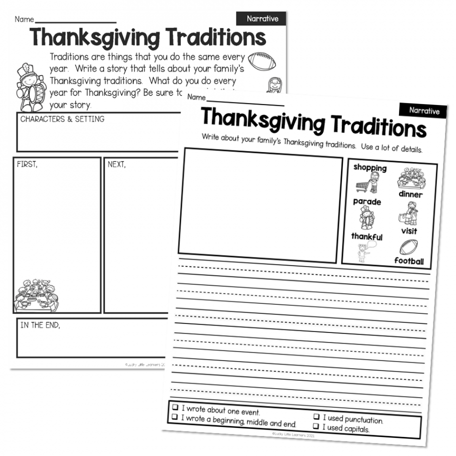 st Grade November Writing Pages - Narrative - Thanksgiving Traditions