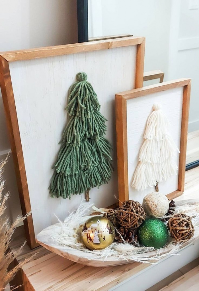 Tassel Christmas Tree Decor Framed Yarn Tree Christmas - Etsy