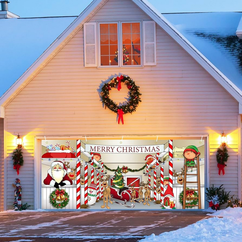 taupphoo Christmas Banner Garage Door Decorations xft Santa