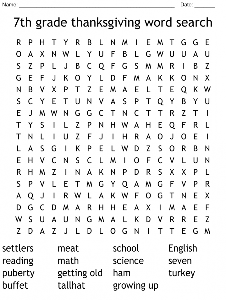 th grade thanksgiving word search - WordMint