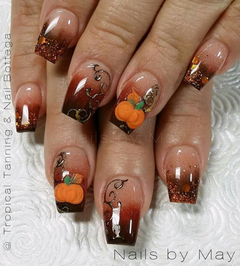 Thanks giving  Thanksgiving nail art, Fall gel nails, Turkey nails