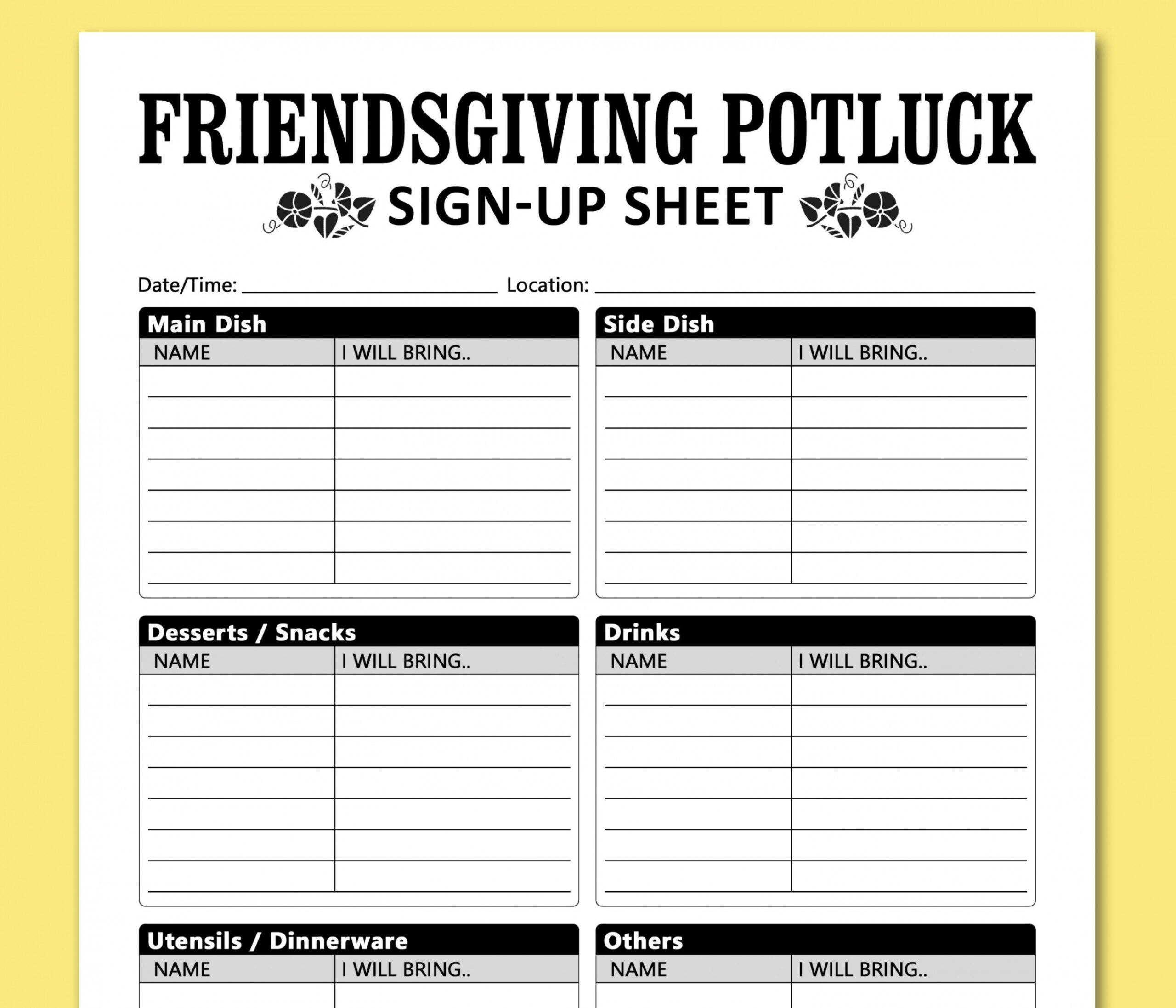 Thanksgiving Potluck Sign Up Sheet Druckbare Vorlage - Etsy